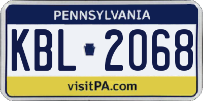 PA license plate KBL2068