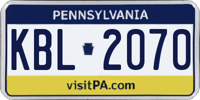 PA license plate KBL2070