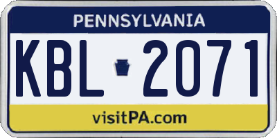 PA license plate KBL2071
