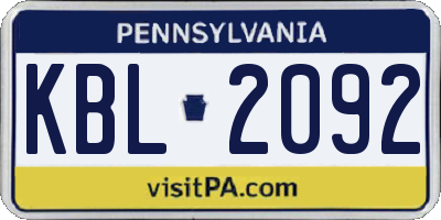 PA license plate KBL2092