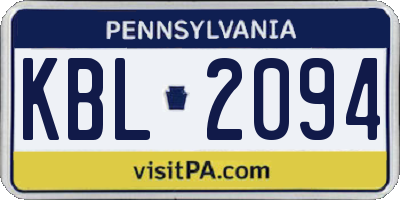 PA license plate KBL2094