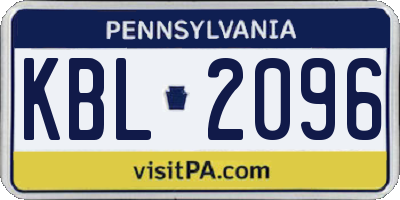 PA license plate KBL2096