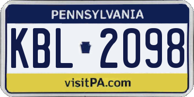 PA license plate KBL2098
