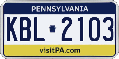 PA license plate KBL2103