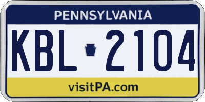 PA license plate KBL2104