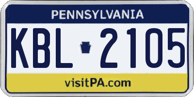 PA license plate KBL2105