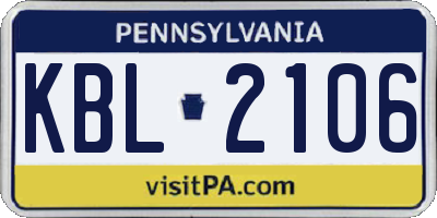 PA license plate KBL2106