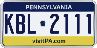 PA license plate KBL2111