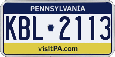 PA license plate KBL2113