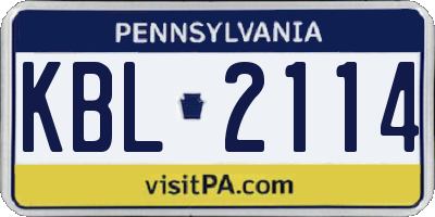 PA license plate KBL2114