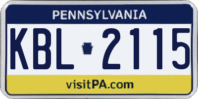 PA license plate KBL2115