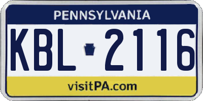 PA license plate KBL2116