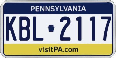 PA license plate KBL2117