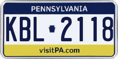 PA license plate KBL2118