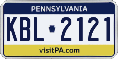 PA license plate KBL2121