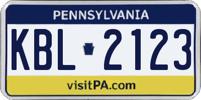 PA license plate KBL2123