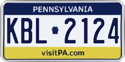 PA license plate KBL2124