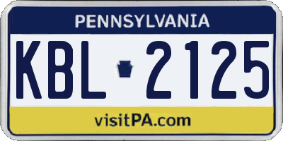 PA license plate KBL2125