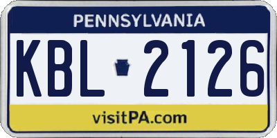 PA license plate KBL2126