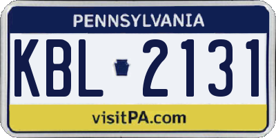 PA license plate KBL2131