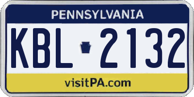 PA license plate KBL2132