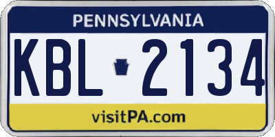 PA license plate KBL2134