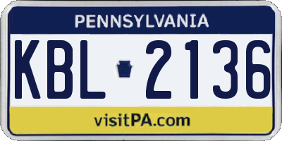 PA license plate KBL2136