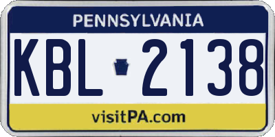 PA license plate KBL2138