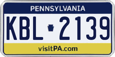 PA license plate KBL2139