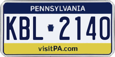 PA license plate KBL2140