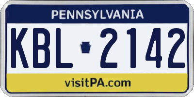 PA license plate KBL2142