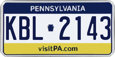 PA license plate KBL2143