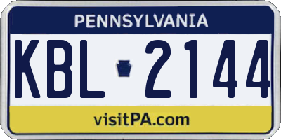 PA license plate KBL2144
