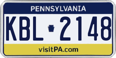 PA license plate KBL2148