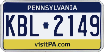 PA license plate KBL2149