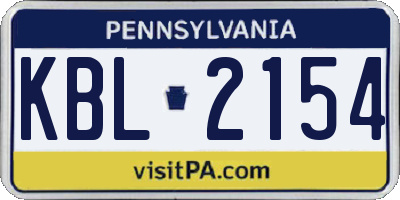 PA license plate KBL2154
