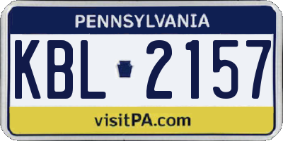 PA license plate KBL2157
