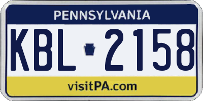 PA license plate KBL2158