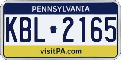 PA license plate KBL2165