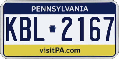PA license plate KBL2167