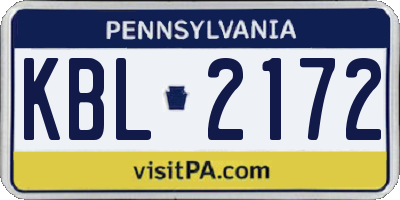 PA license plate KBL2172