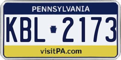 PA license plate KBL2173