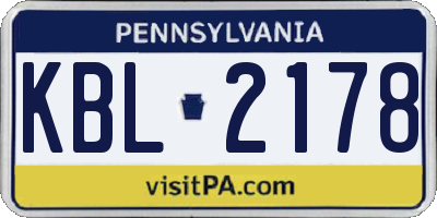 PA license plate KBL2178
