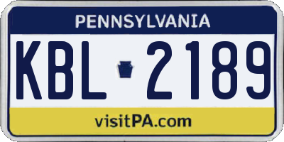 PA license plate KBL2189