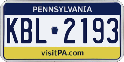 PA license plate KBL2193
