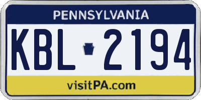 PA license plate KBL2194