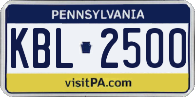 PA license plate KBL2500