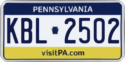 PA license plate KBL2502