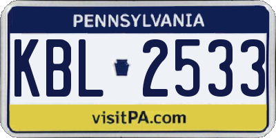 PA license plate KBL2533
