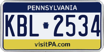 PA license plate KBL2534